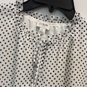 J. Crew Factory White and Black Polka Dot Tie-Neck Blouse
